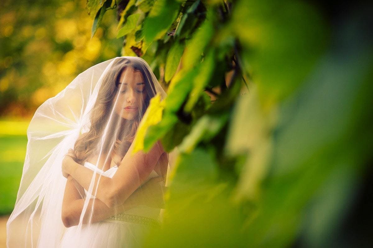 Sensual bride covered in veil