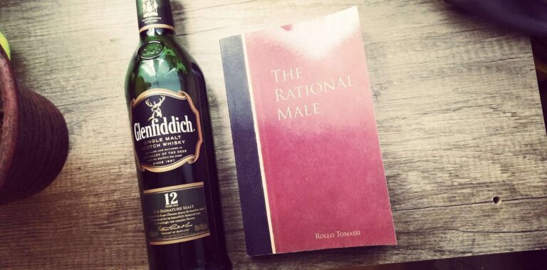 The Rational Male book summary with a glenfiddich whiskey