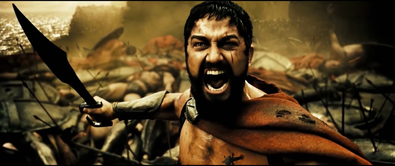 King Leonidas from the movie 300 screaming