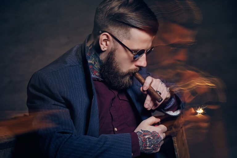 a man in sunglasses smoking cigar enjoying life